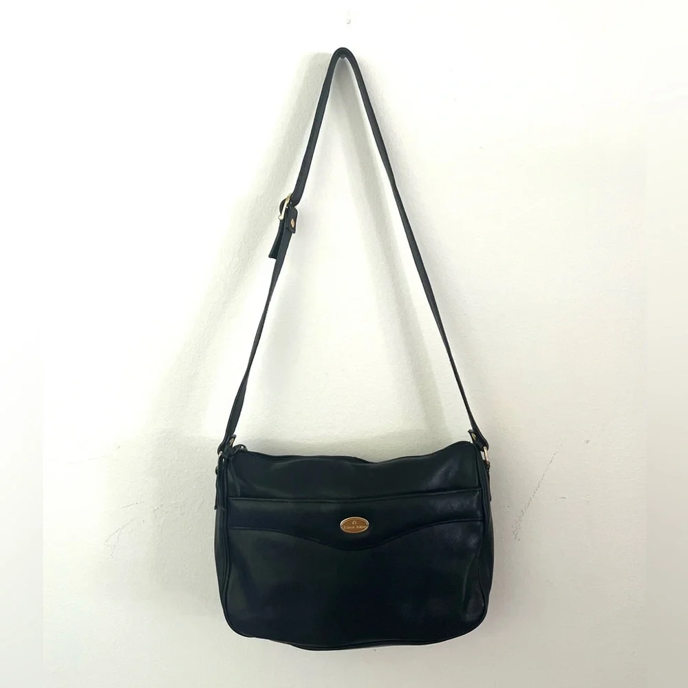 Etienne Aigner Vintage Genuine Black Leather Shoulder Bag Purse Classic Luxury